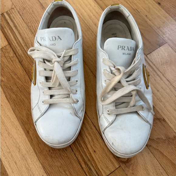 Prada White and Gold Women's Sneakers - Picture 6 of 9